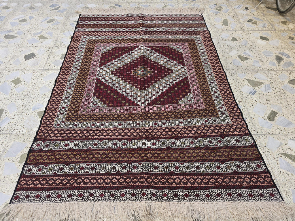 4x6 Maliki Kilim Afghan Handwoven, Turkmen Wool Area Rug, Living Room Rug, Bedroom Rug, Also Wall Hanging Rug, Office Home decorative Rug