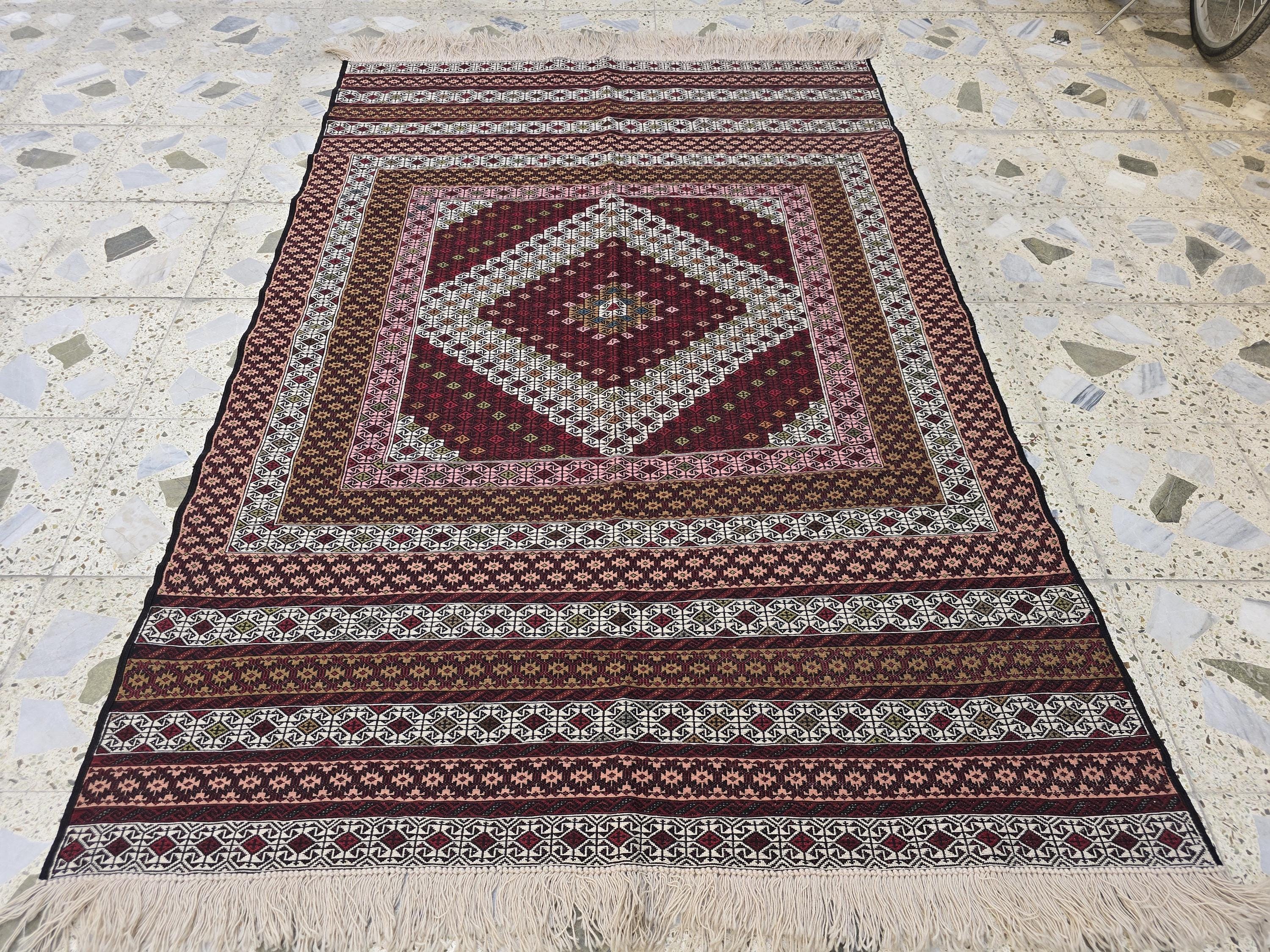 4x6 Maliki Kilim Afghan Handwoven, Turkmen Wool Area Rug, Living Room Rug, Bedroom Rug, Also Wall Hanging Rug, Office Home decorative Rug