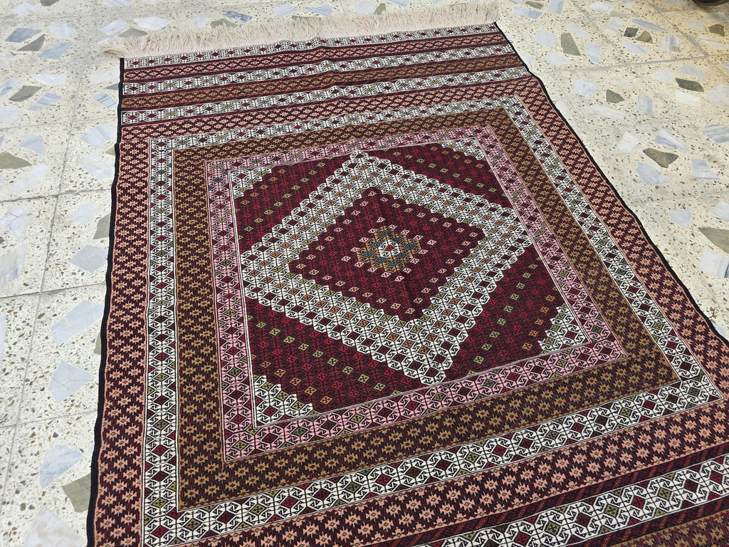 4x6 Maliki Kilim Afghan Handwoven, Turkmen Wool Area Rug, Living Room Rug, Bedroom Rug, Also Wall Hanging Rug, Office Home decorative Rug
