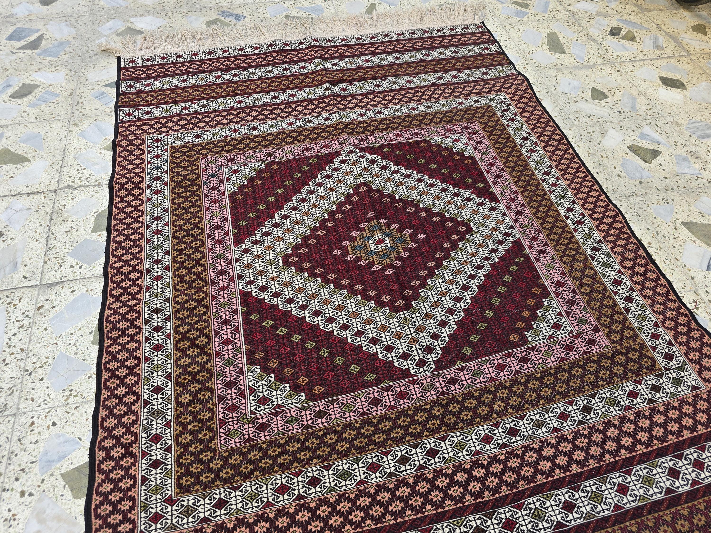4x6 Maliki Kilim Afghan Handwoven, Turkmen Wool Area Rug, Living Room Rug, Bedroom Rug, Also Wall Hanging Rug, Office Home decorative Rug