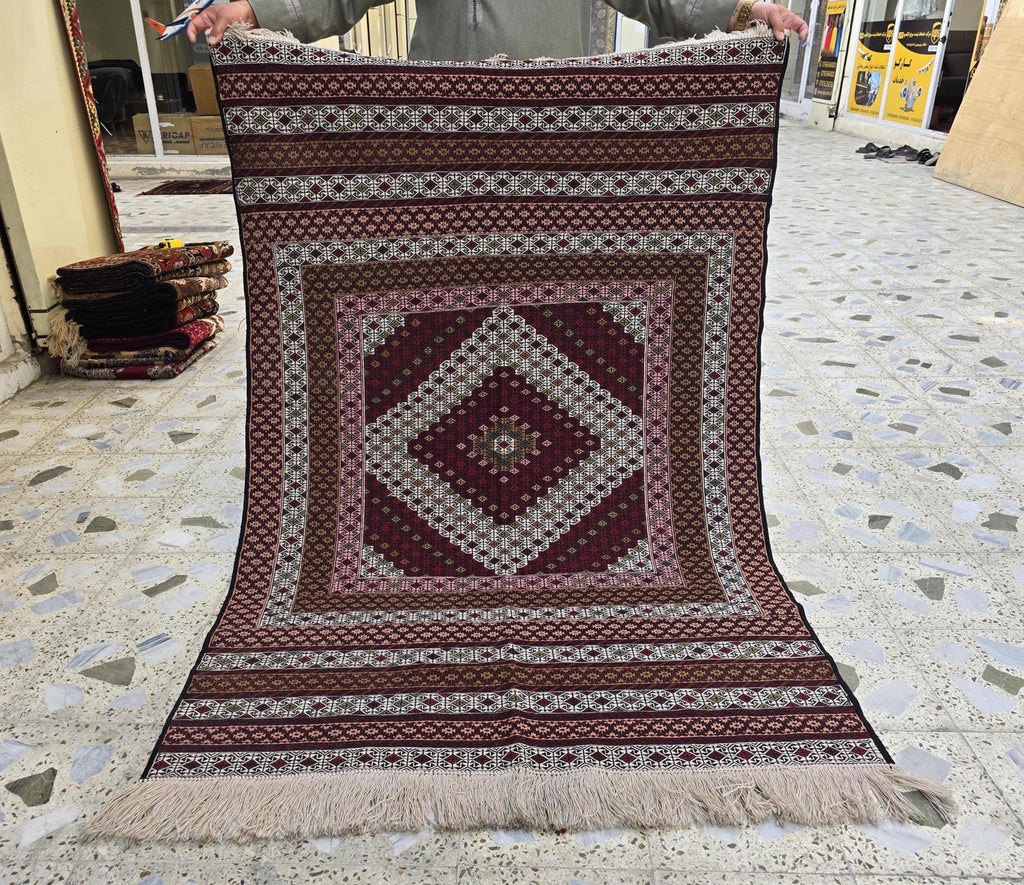 4x6 Maliki Kilim Afghan Handwoven, Turkmen Wool Area Rug, Living Room Rug, Bedroom Rug, Also Wall Hanging Rug, Office Home decorative Rug