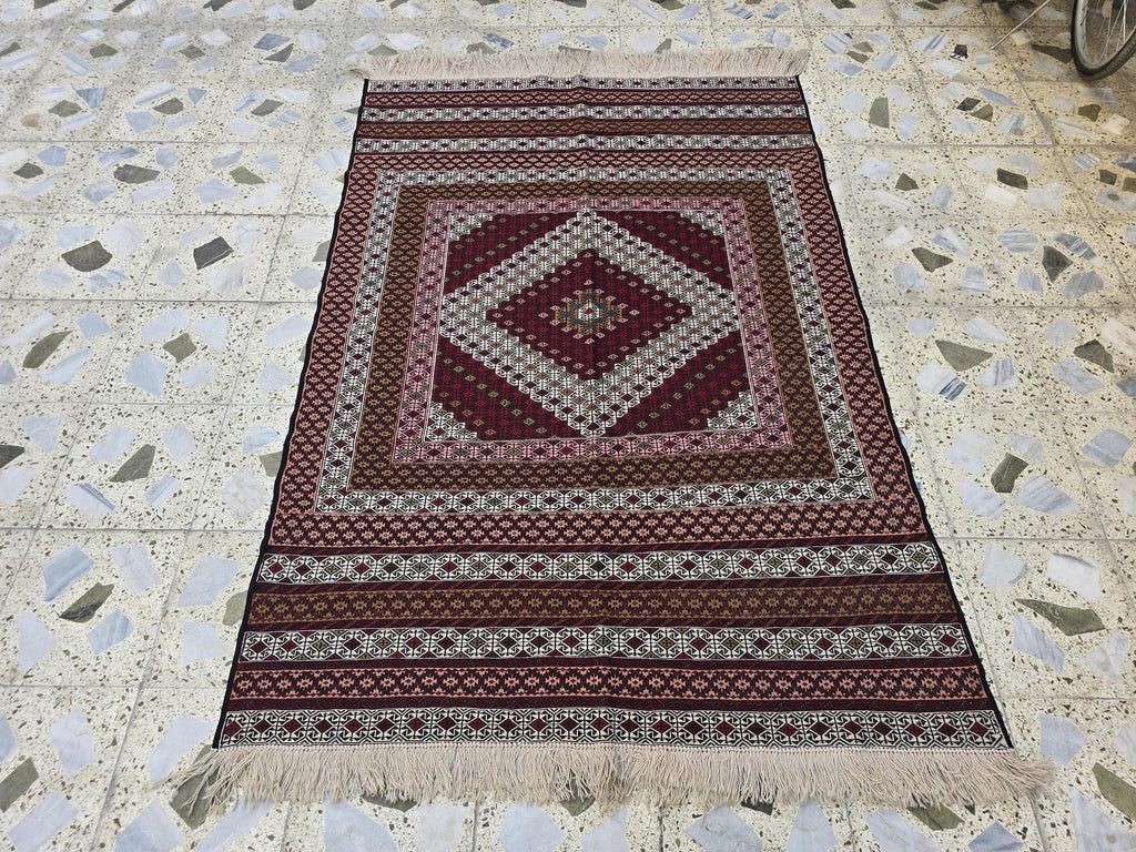 4x6 Maliki Kilim Afghan Handwoven, Turkmen Wool Area Rug, Living Room Rug, Bedroom Rug, Also Wall Hanging Rug, Office Home decorative Rug