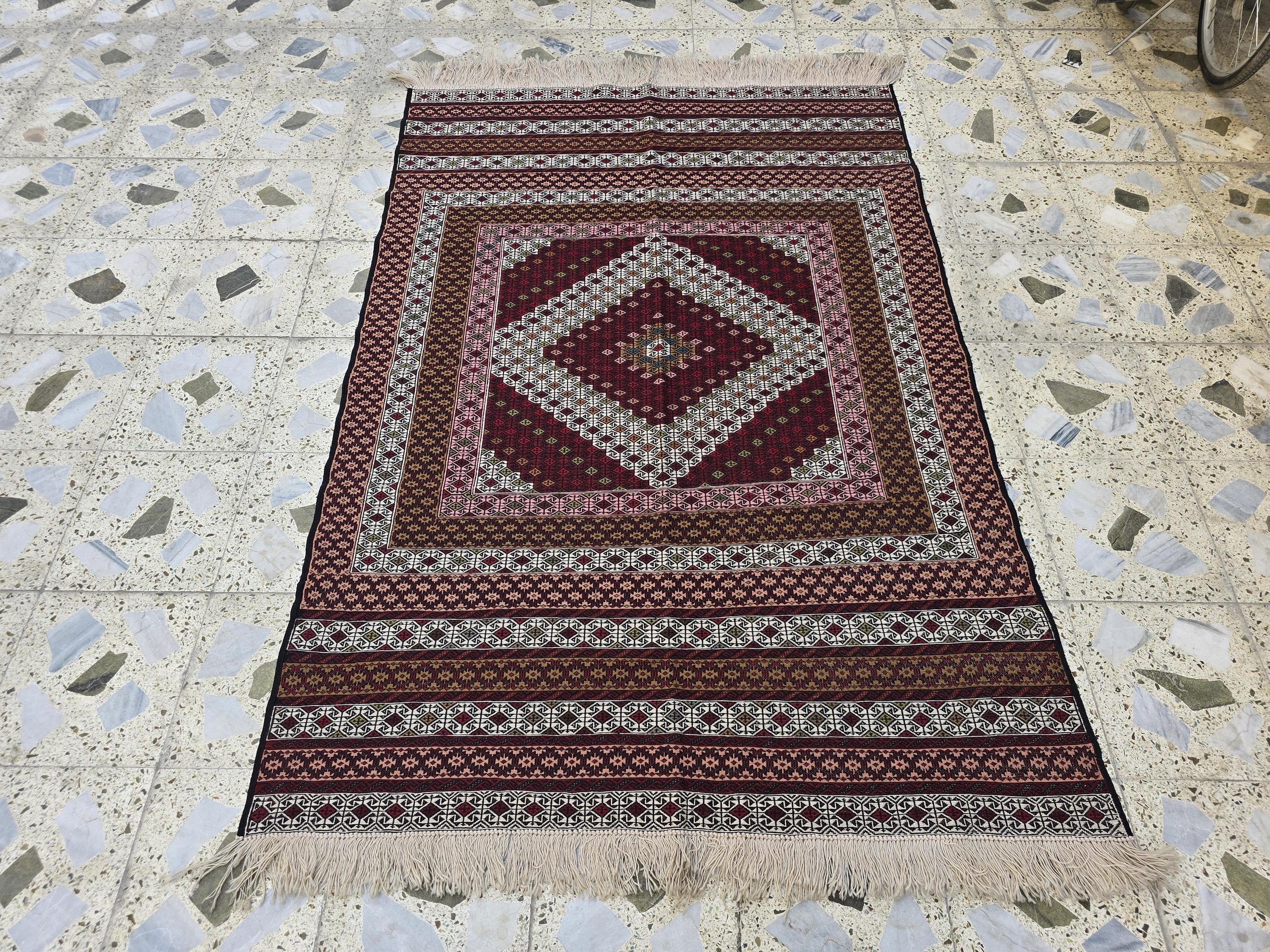 4x6 Maliki Kilim Afghan Handwoven, Turkmen Wool Area Rug, Living Room Rug, Bedroom Rug, Also Wall Hanging Rug, Office Home decorative Rug