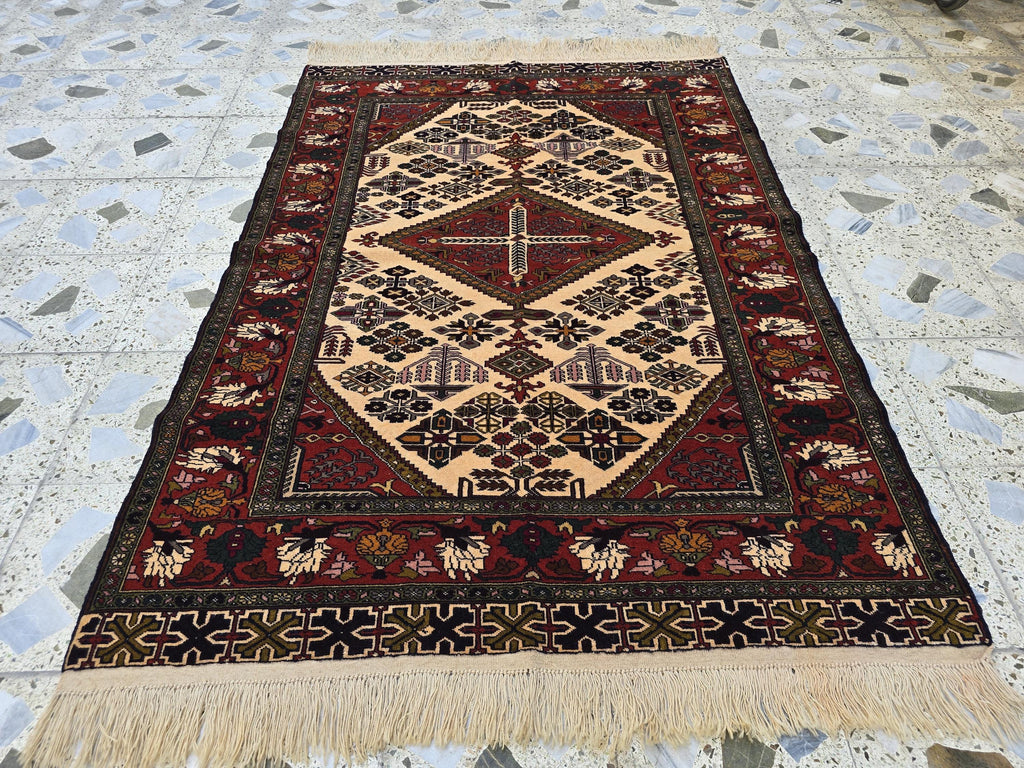4x6 Afghan Herati Rug, Turkmen Geometric Wool Area Rug, Living Room Rug, Bedroom Rug, Accent size Rug, Office Decor Rug, Wall Hanging Rug