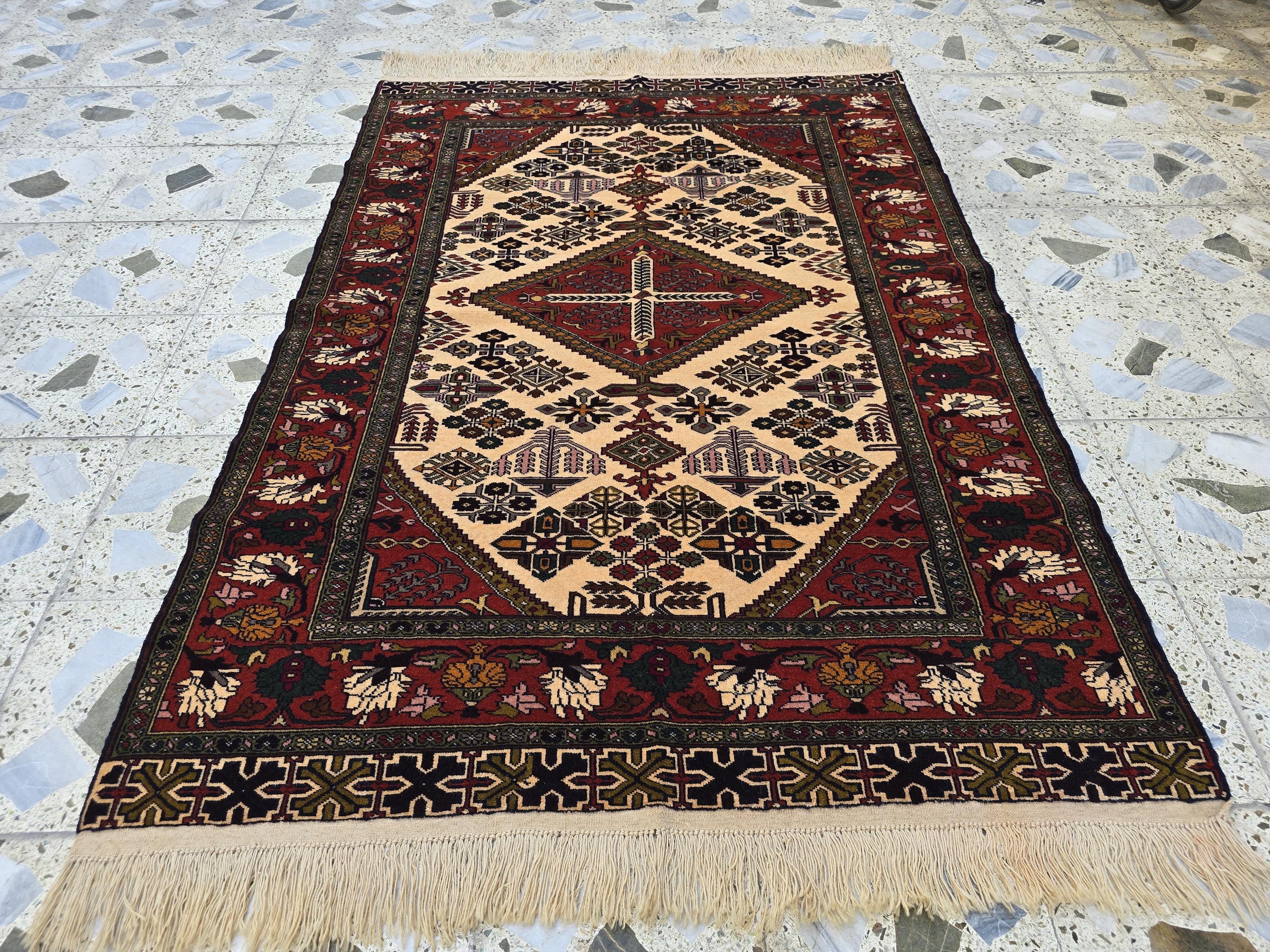 4x6 Afghan Herati Rug, Turkmen Geometric Wool Area Rug, Living Room Rug, Bedroom Rug, Accent size Rug, Office Decor Rug, Wall Hanging Rug