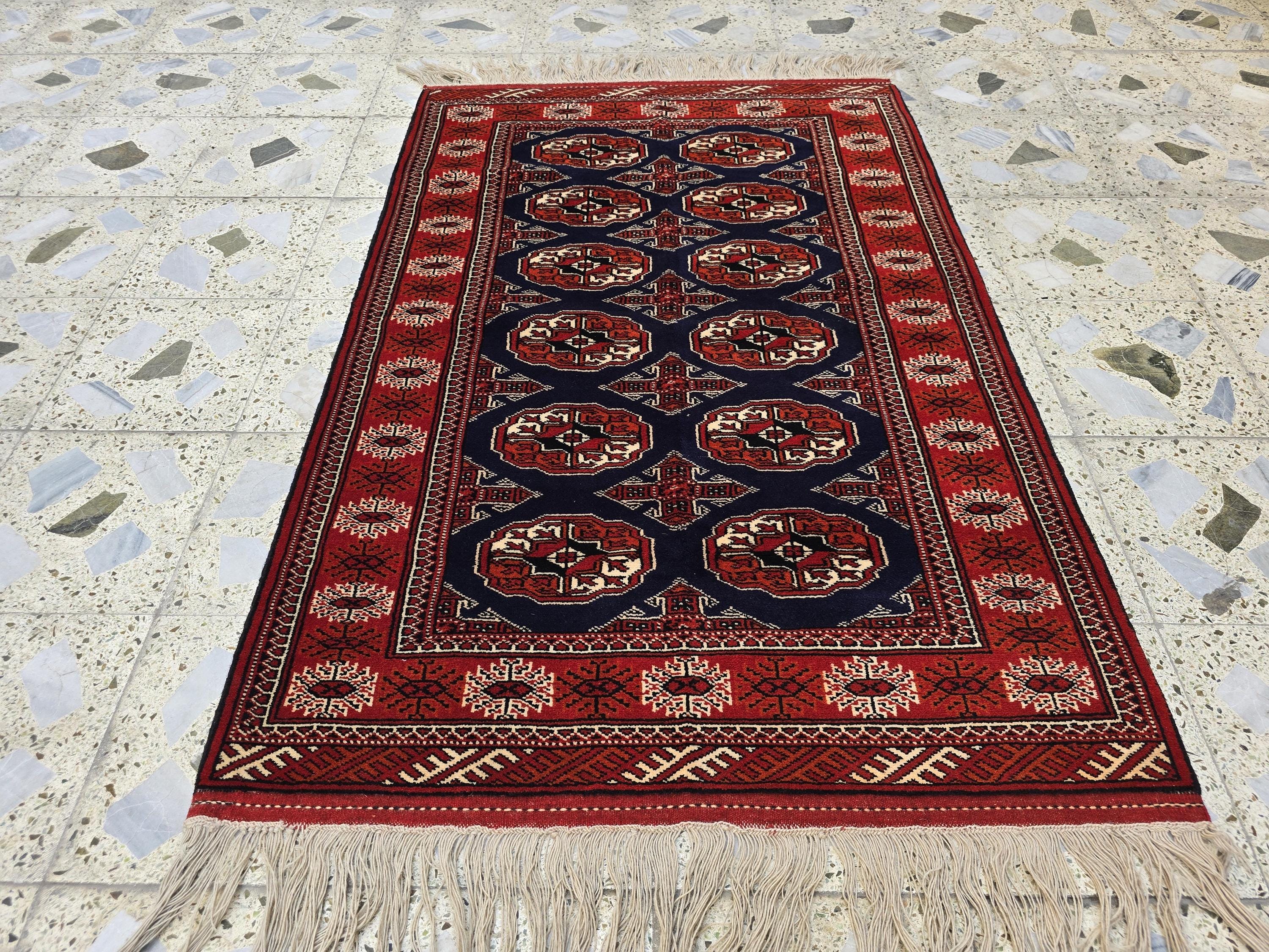 3x5 Ahal Gul Handwoven Afghan Wall Hanging Rug, Turkmen Handwoven Oriental Wool Rug, Living Room Rug, Bedroom Rug, Office Decor Rug