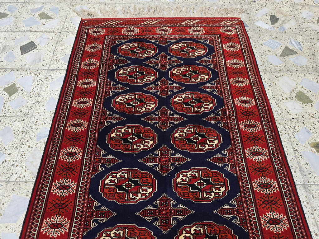3x5 Ahal Gul Handwoven Afghan Wall Hanging Rug, Turkmen Handwoven Oriental Wool Rug, Living Room Rug, Bedroom Rug, Office Decor Rug