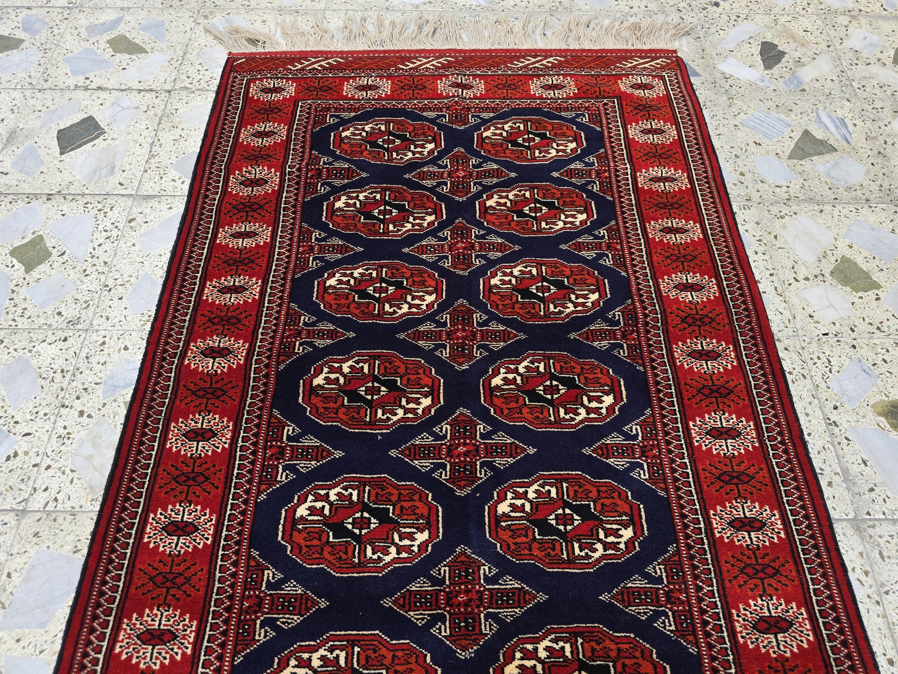 3x5 Ahal Gul Handwoven Afghan Wall Hanging Rug, Turkmen Handwoven Oriental Wool Rug, Living Room Rug, Bedroom Rug, Office Decor Rug