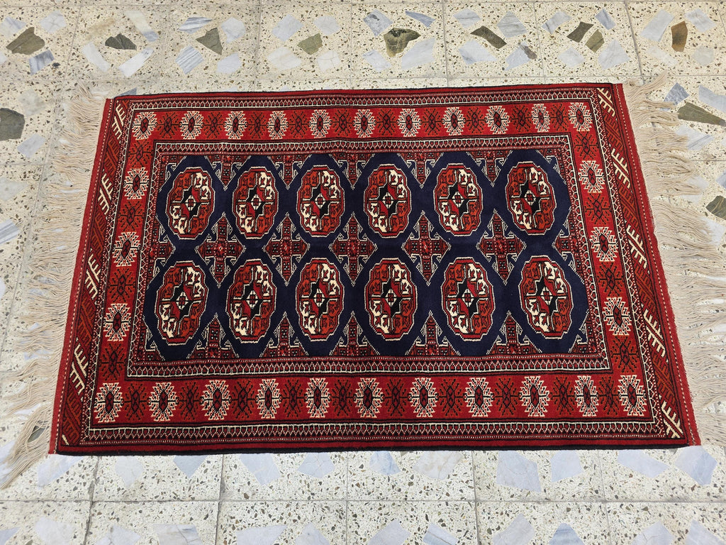 3x5 Ahal Gul Handwoven Afghan Wall Hanging Rug, Turkmen Handwoven Oriental Wool Rug, Living Room Rug, Bedroom Rug, Office Decor Rug