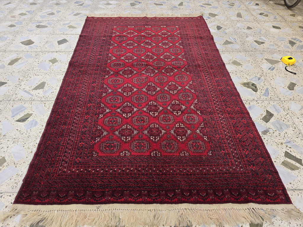 4x6 Vintage Afghan Handwoven Kawdani Rug, Turkmen Red Oriental Wool Rug, Living Room Rug, Bedroom Rug, Farmhouse Rug 197x124 cm
