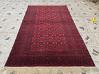 4x6 Vintage Afghan Handwoven Kawdani Rug, Turkmen Red Oriental Wool Rug, Living Room Rug, Bedroom Rug, Farmhouse Rug 197x124 cm