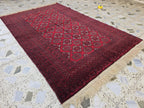 4x6 Vintage Afghan Handwoven Kawdani Rug, Turkmen Red Oriental Wool Rug, Living Room Rug, Bedroom Rug, Farmhouse Rug 197x124 cm