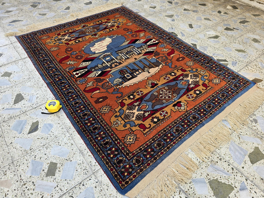 5.9x4.1 Handmade Persian Afghan Famous Building, Perfect for Office Decor, Afghan Restaurant's, Embassies also for Living Room Decor