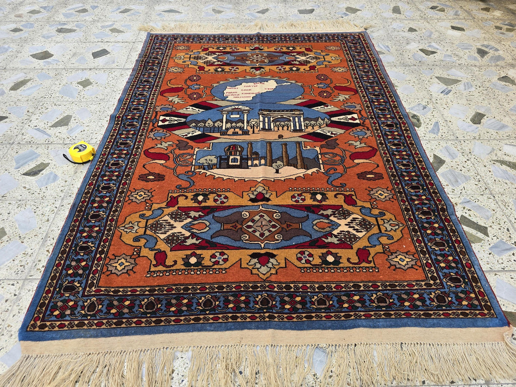 5.9x4.1 Handmade Persian Afghan Famous Building, Perfect for Office Decor, Afghan Restaurant's, Embassies also for Living Room Decor