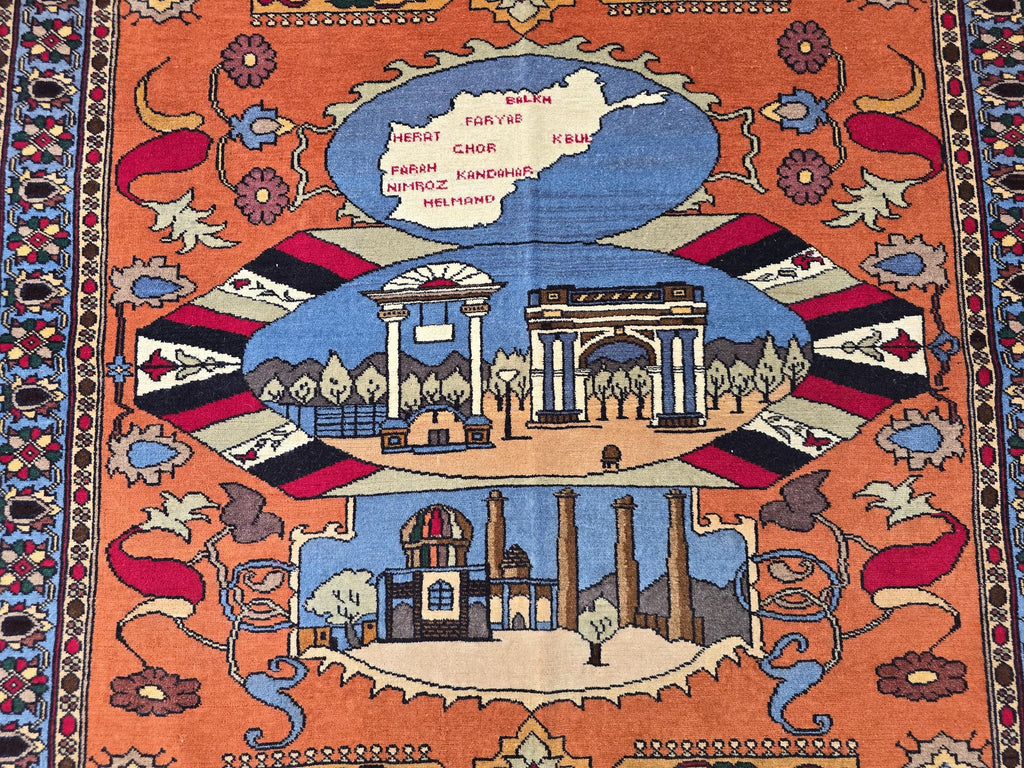 5.9x4.1 Handmade Persian Afghan Famous Building, Perfect for Office Decor, Afghan Restaurant's, Embassies also for Living Room Decor