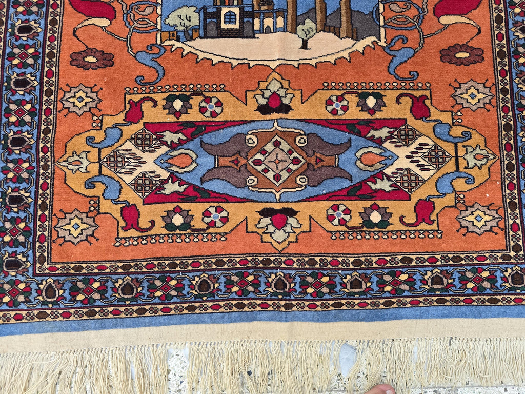5.9x4.1 Handmade Persian Afghan Famous Building, Perfect for Office Decor, Afghan Restaurant's, Embassies also for Living Room Decor