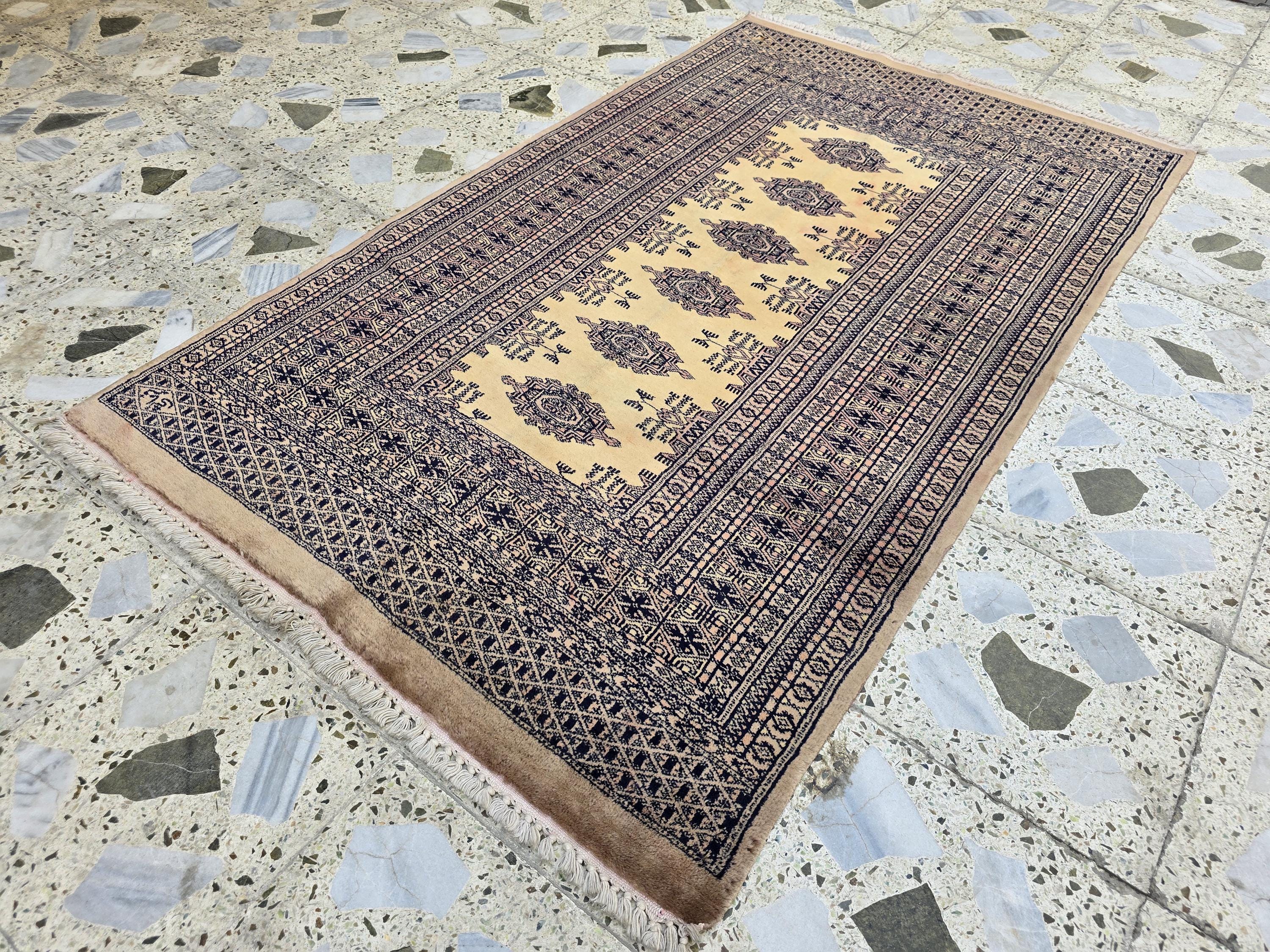 3x5 Vintage Afghan Handwoven Rug, Turkmen Tribal Geometric Wool Rug, Wall Hanging Rug, Perfect for Bedroom, Office, Living Room Decor