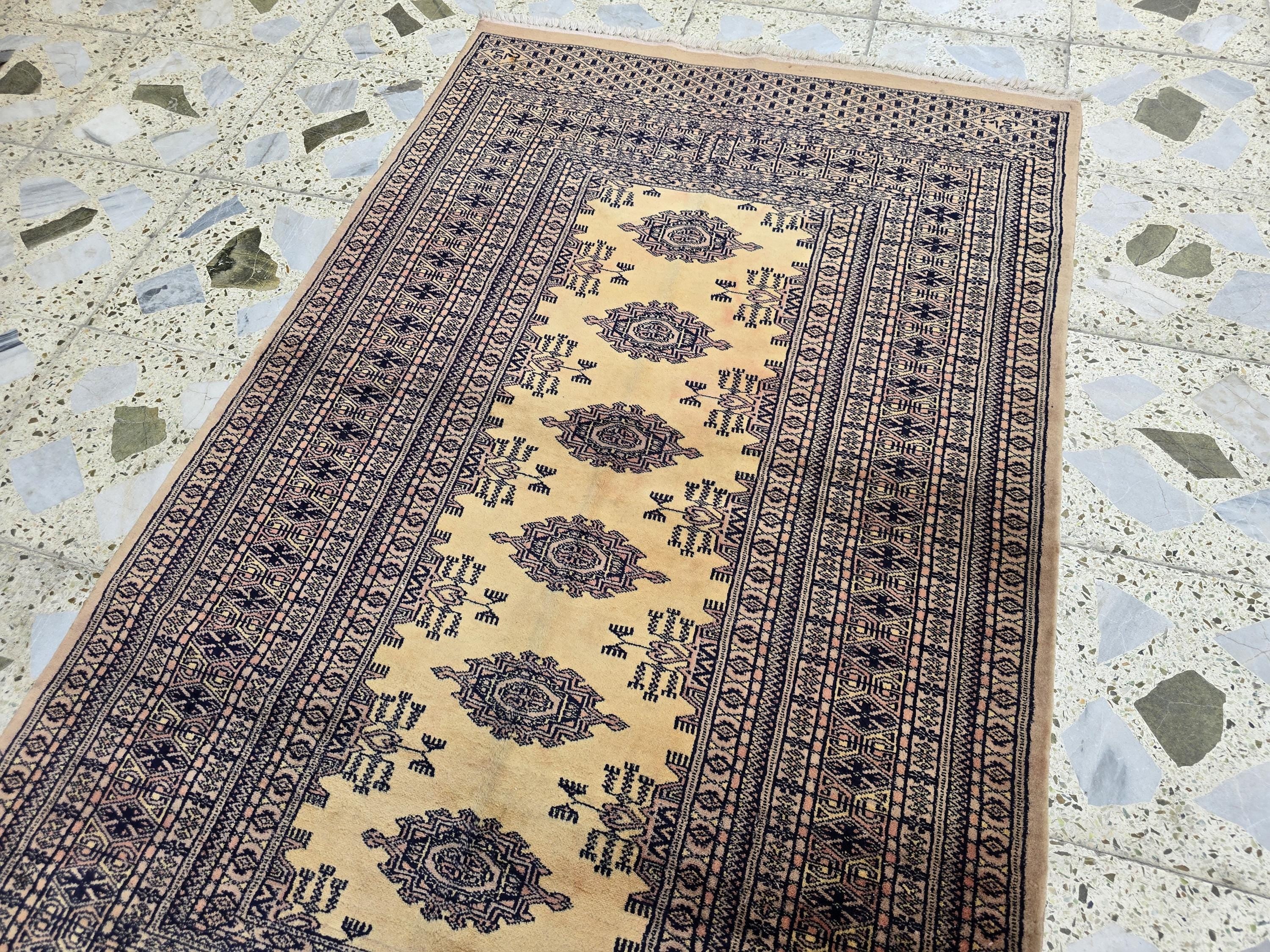 3x5 Vintage Afghan Handwoven Rug, Turkmen Tribal Geometric Wool Rug, Wall Hanging Rug, Perfect for Bedroom, Office, Living Room Decor