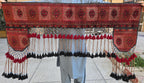 4.9ft Traditional Turkmen Parda Wall Hanging – Handwoven Red & Black Tapestry with Tassels – Tribal Afghan Textile Decor, Bedroom Decor