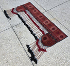 4.9ft Traditional Turkmen Parda Wall Hanging – Handwoven Red & Black Tapestry with Tassels – Tribal Afghan Textile Decor, Bedroom Decor