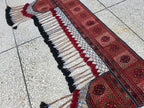 4.9ft Traditional Turkmen Parda Wall Hanging – Handwoven Red & Black Tapestry with Tassels – Tribal Afghan Textile Decor, Bedroom Decor