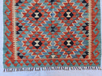 4x7 Afghan Handknitted Kilim Hallway Runner, Turkmen Flatweave Wool Geometric Runner, Boho Home Decor, Entryway Rug, Farmhouse Rug