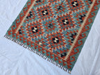 4x7 Afghan Handknitted Kilim Hallway Runner, Turkmen Flatweave Wool Geometric Runner, Boho Home Decor, Entryway Rug, Farmhouse Rug