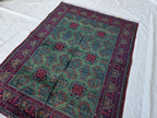 5x7ft, Afghan Handwoven Bukhara Rug, Turkmen Tribal Oriental Wool Rug, Rich Green and Red, Rug for Bedroom, Living Room Rug, Boho Home Decor