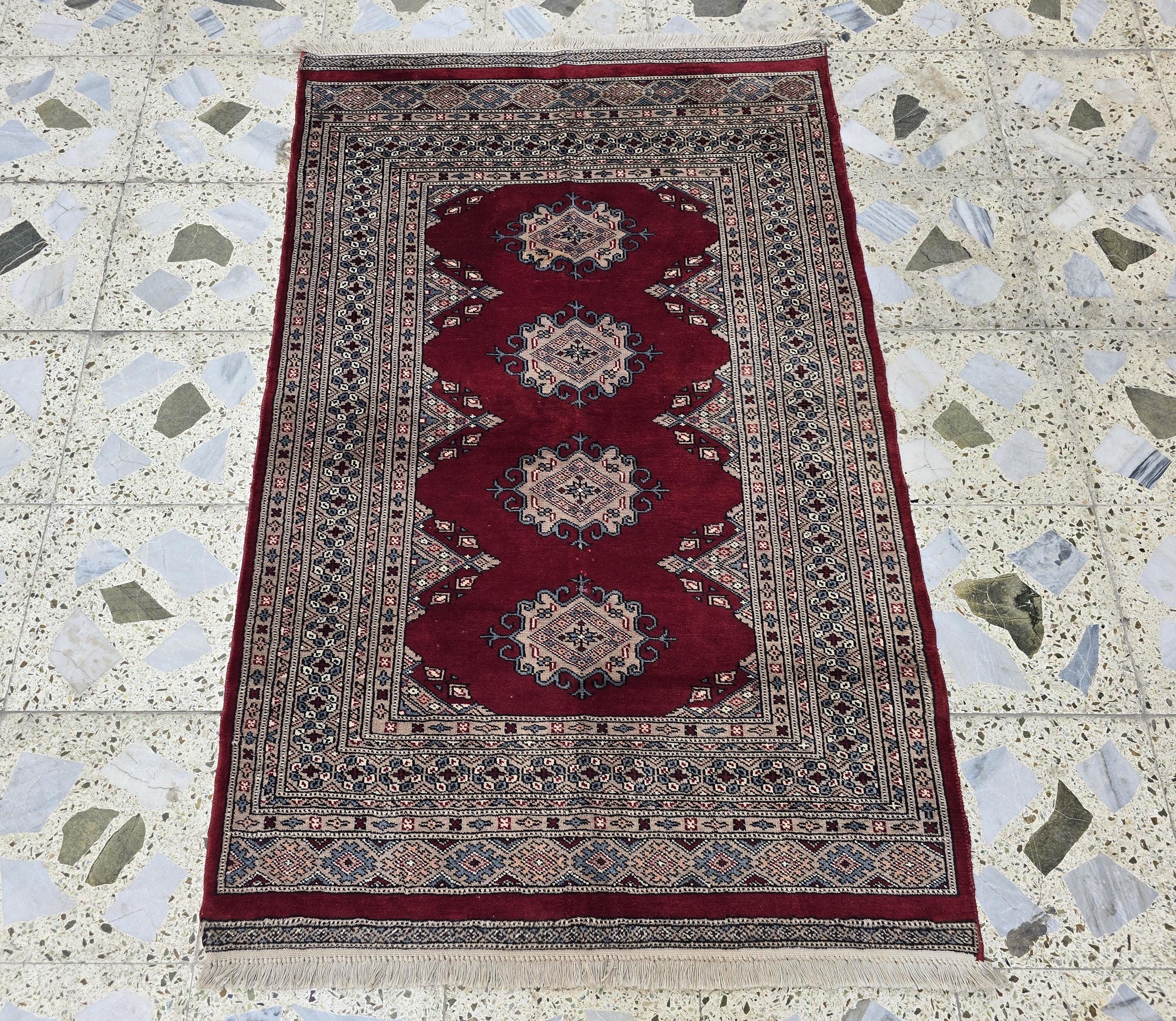 3x5 vintage Afghan Handwoven Rug, Turkmen Wool Area Rug, Geometric Tradition Pattern, Wall Hanging Decor, Entrance Rug, Bedroom Rug