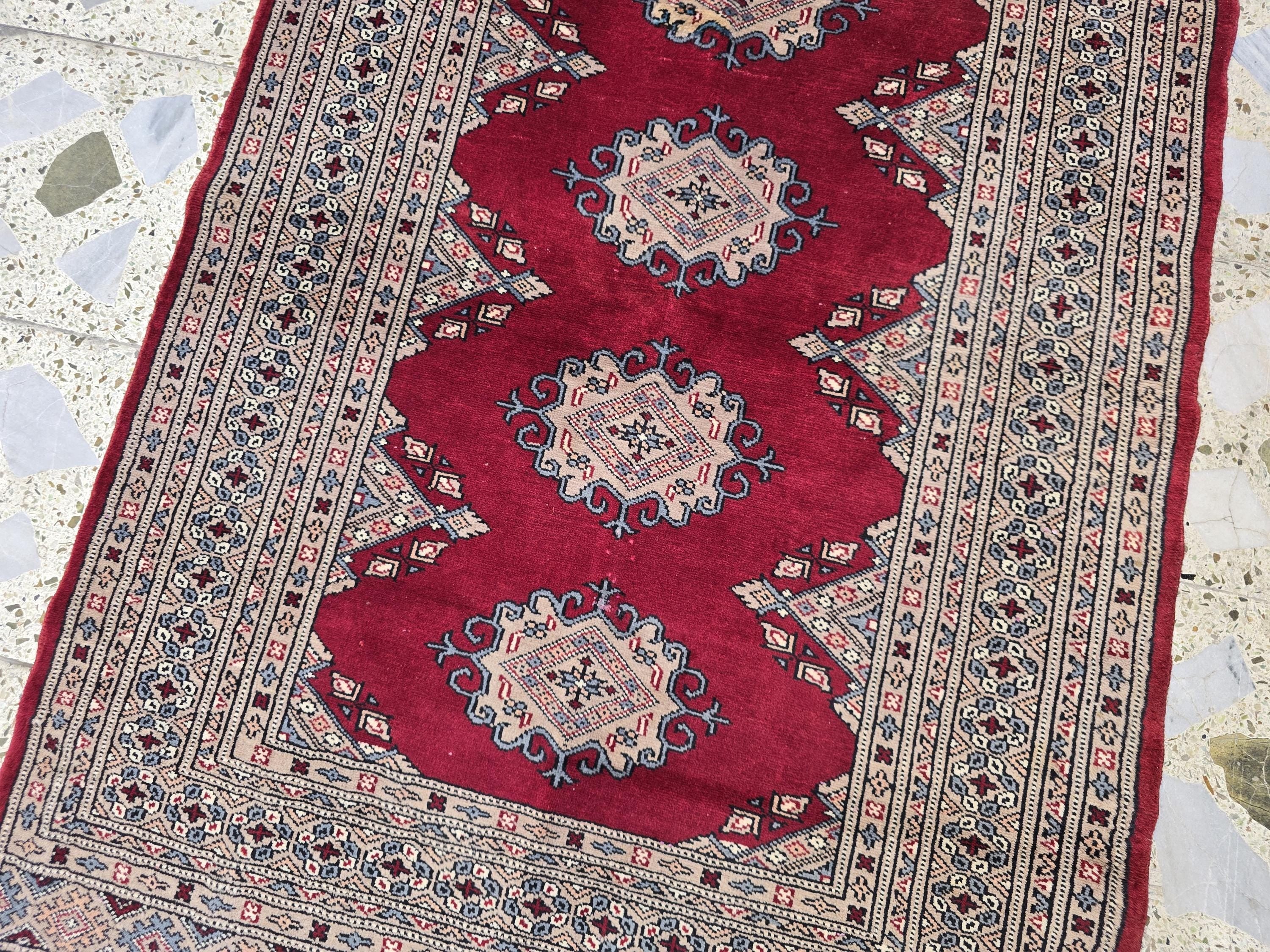 3x5 vintage Afghan Handwoven Rug, Turkmen Wool Area Rug, Geometric Tradition Pattern, Wall Hanging Decor, Entrance Rug, Bedroom Rug