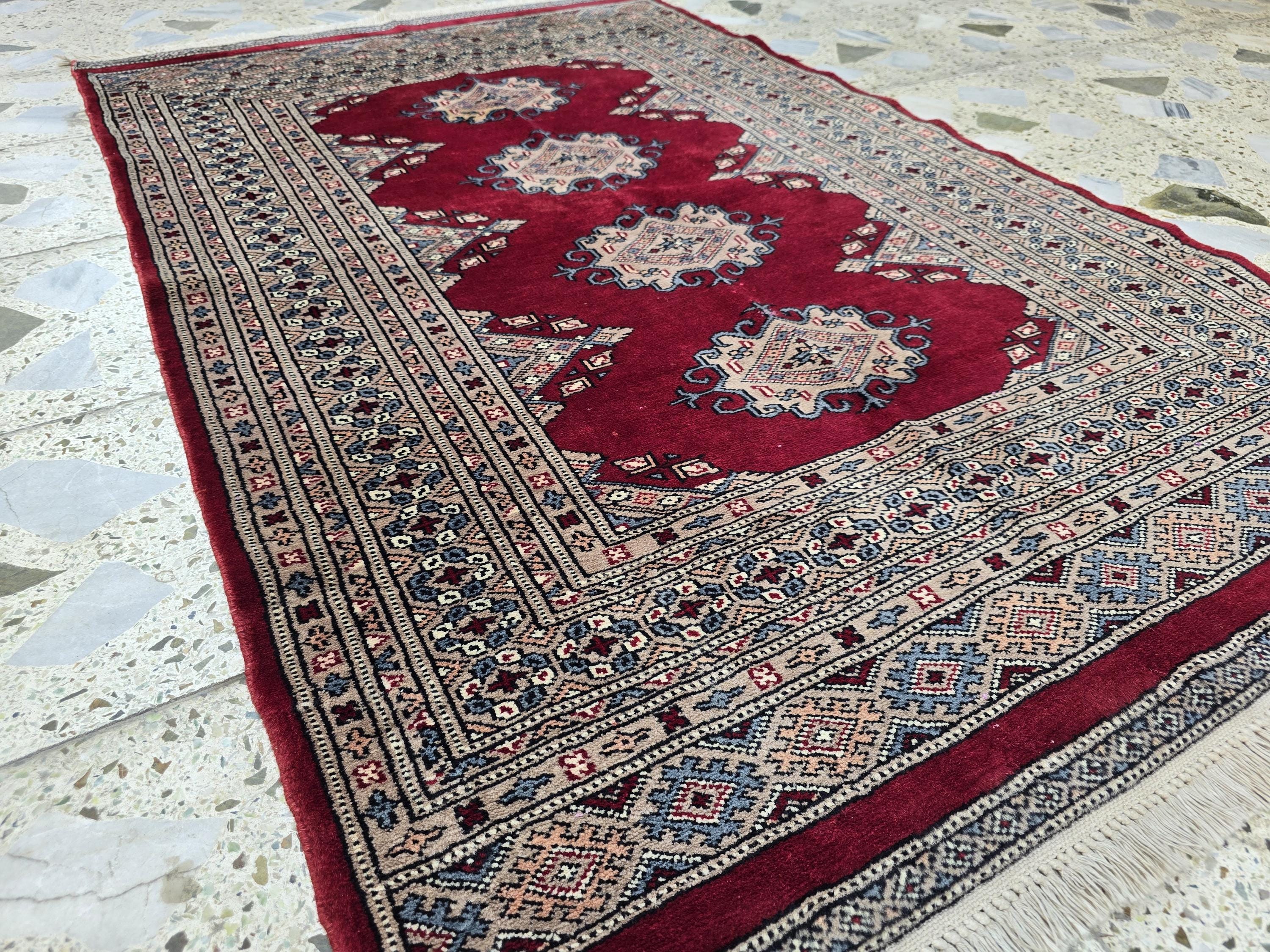 3x5 vintage Afghan Handwoven Rug, Turkmen Wool Area Rug, Geometric Tradition Pattern, Wall Hanging Decor, Entrance Rug, Bedroom Rug