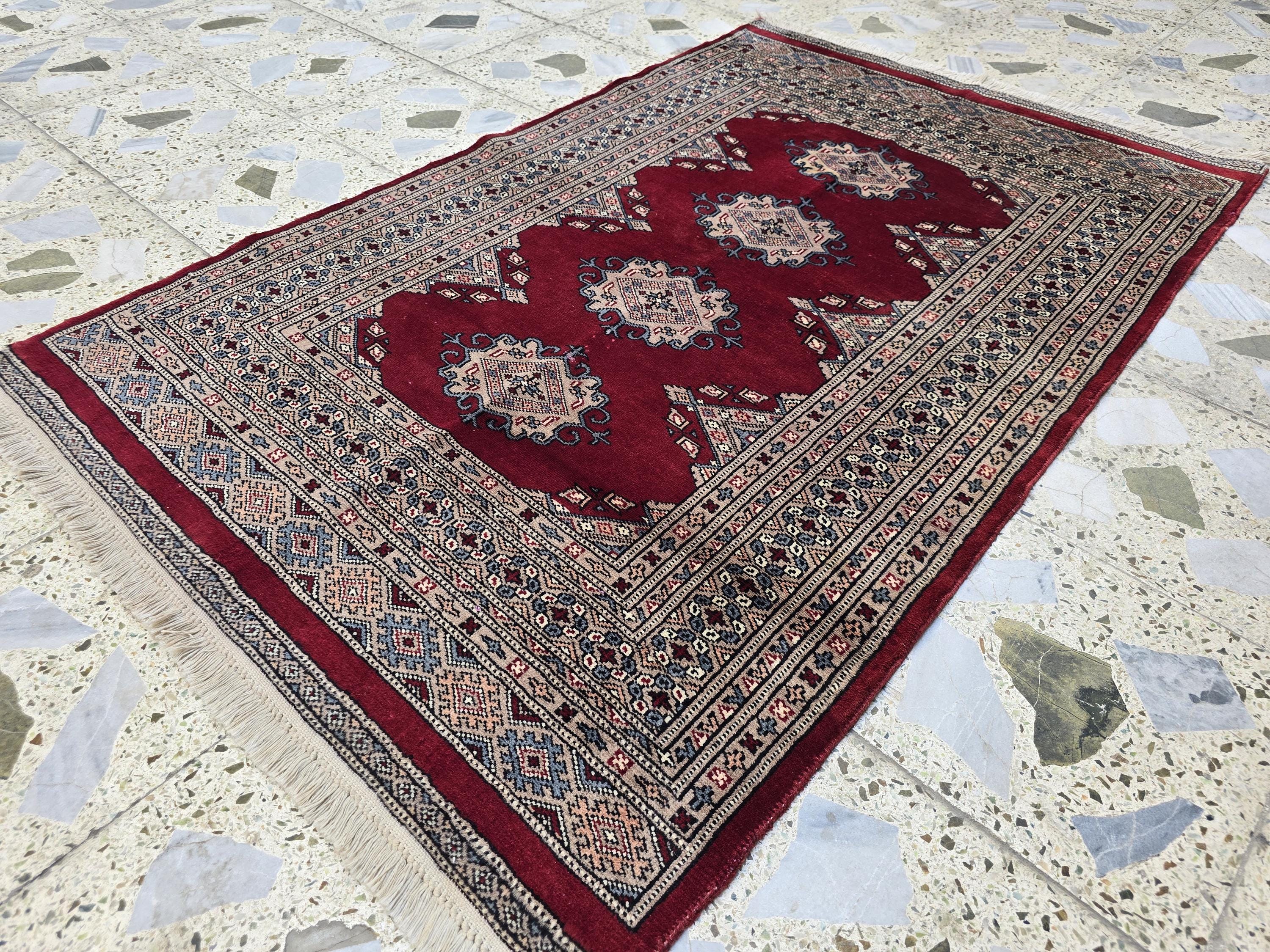 3x5 vintage Afghan Handwoven Rug, Turkmen Wool Area Rug, Geometric Tradition Pattern, Wall Hanging Decor, Entrance Rug, Bedroom Rug
