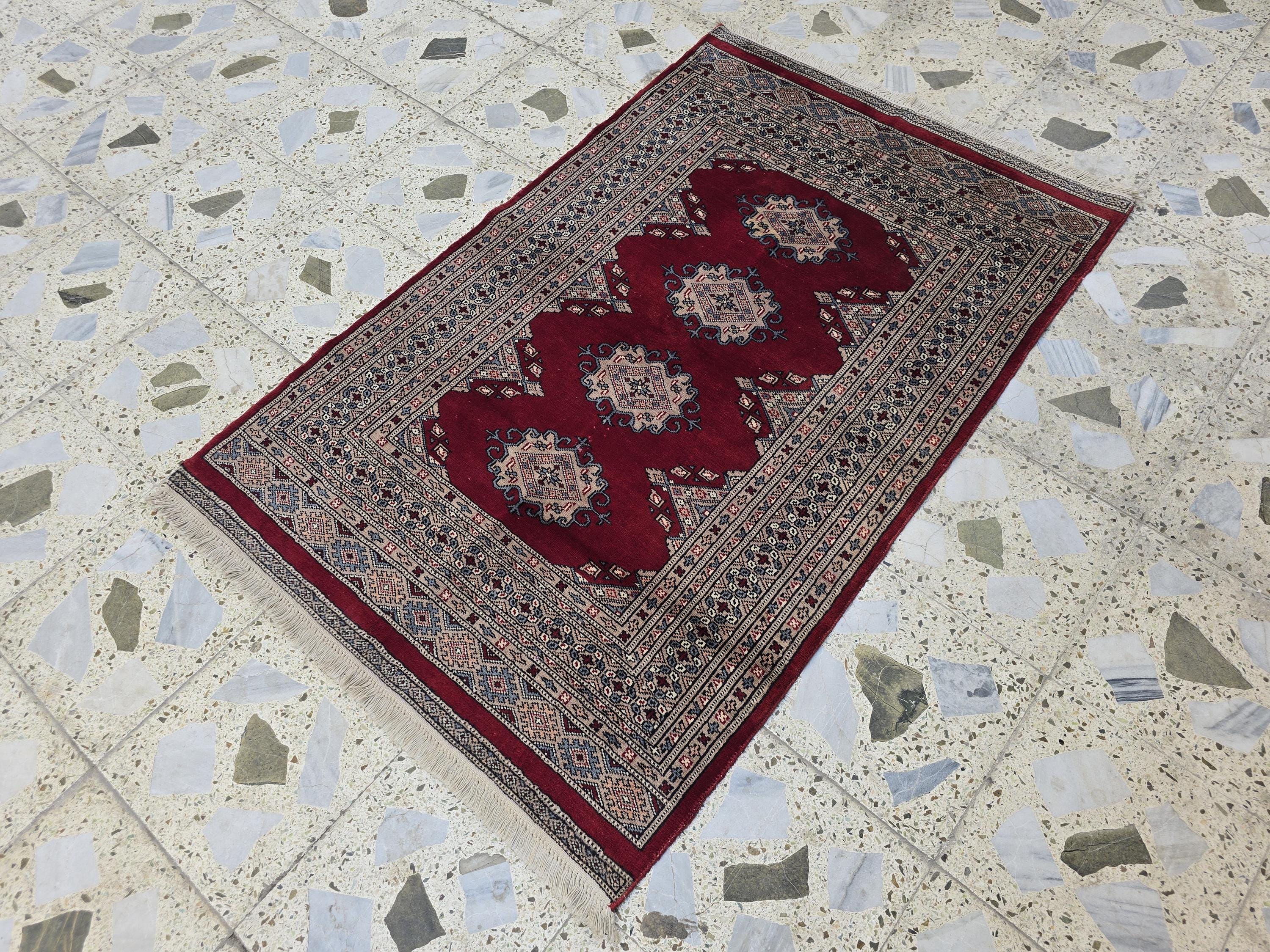 3x5 vintage Afghan Handwoven Rug, Turkmen Wool Area Rug, Geometric Tradition Pattern, Wall Hanging Decor, Entrance Rug, Bedroom Rug