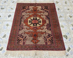 4x5 Vintage Square Handwoven Rug. Turkmen Wool Area Rug, Geometric Tribal Pattern, Perfect for Living Room, Bedroom, Dining Table Rug