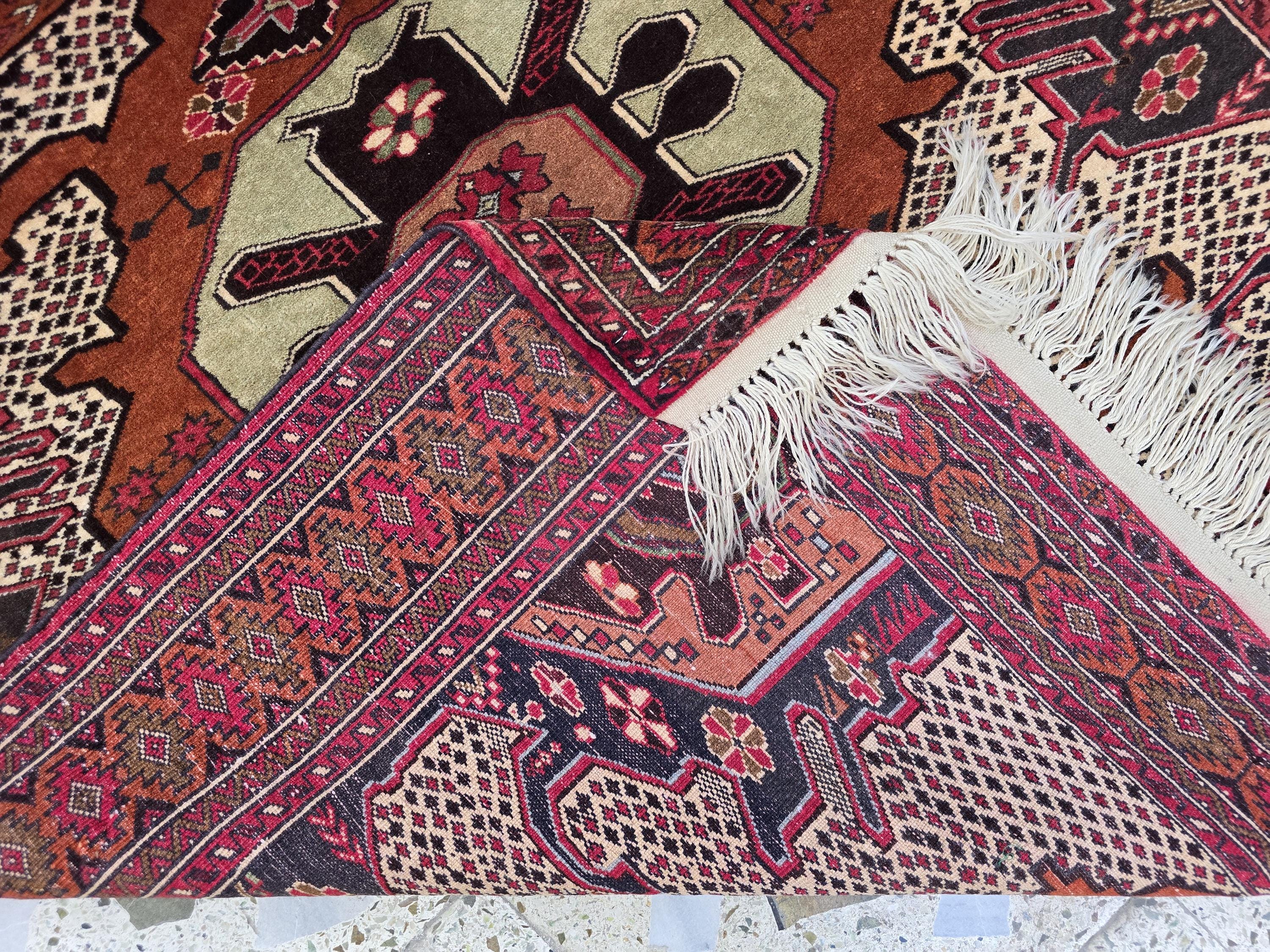 4x5 Vintage Square Handwoven Rug. Turkmen Wool Area Rug, Geometric Tribal Pattern, Perfect for Living Room, Bedroom, Dining Table Rug