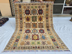 5x7 Turkmen Handwoven Medium Size Modern Rug, Afghan Tribal Geometric Wool Area Rug, Rug for Living Room, Bedroom Rug 218x168 cm