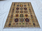 5x7 Turkmen Handwoven Medium Size Modern Rug, Afghan Tribal Geometric Wool Area Rug, Rug for Living Room, Bedroom Rug 218x168 cm