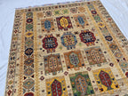5x7 Turkmen Handwoven Medium Size Modern Rug, Afghan Tribal Geometric Wool Area Rug, Rug for Living Room, Bedroom Rug 218x168 cm