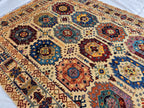 6x8ft Afghan Kazak Rug – Hand-Knotted Wool Area Rug, Tribal Geometric Design, Multicolor Carpet for Living Room or Office, Bedroom Rug