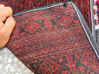 4x3 Handwoven Afghan Wall Hanging Rug, Turkmen Wool Red Tapestry, Boho Home Decor, Living Room Decor, Bedroom Decor, Kitchen Wall Decor