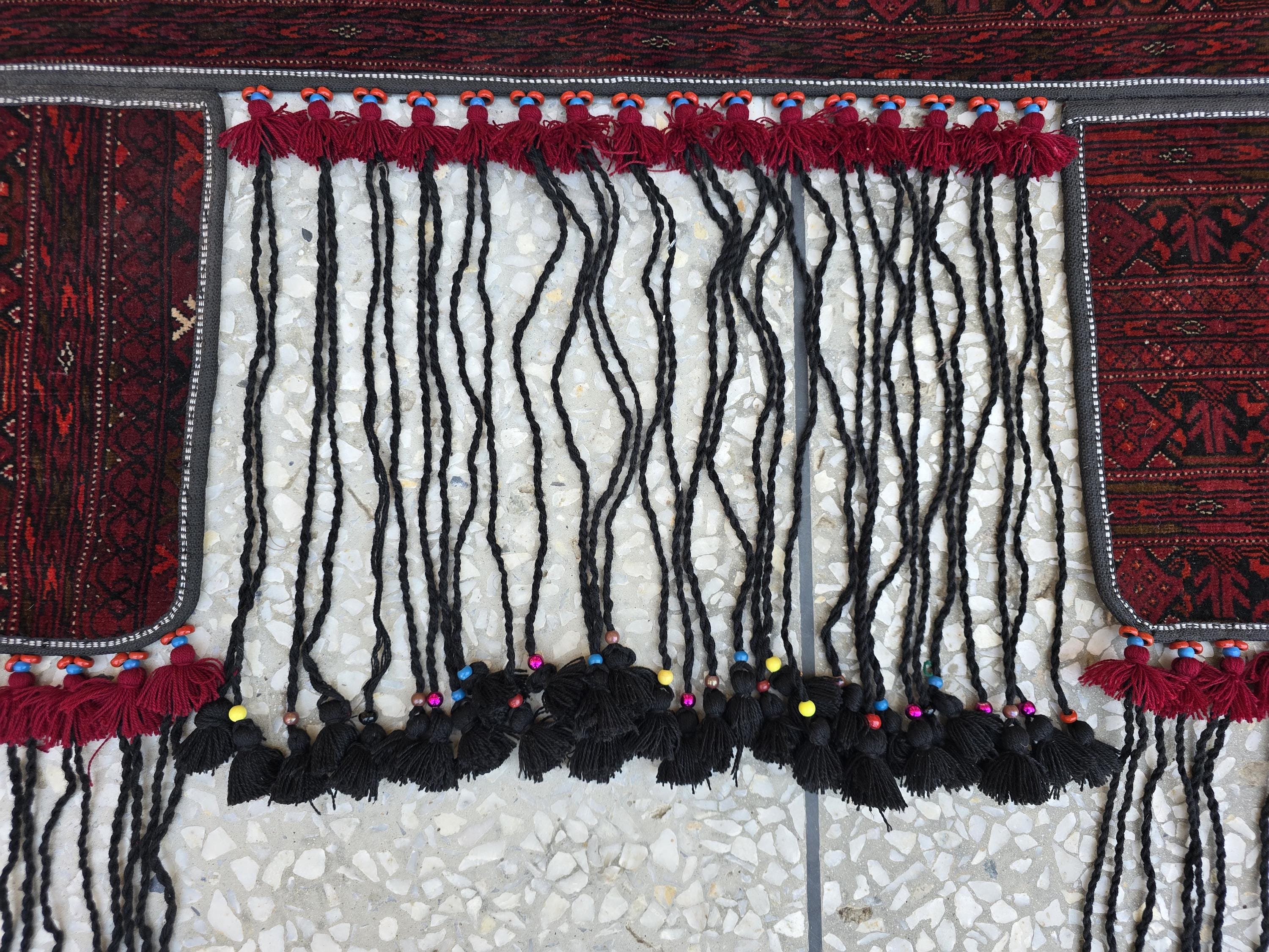 4x3 Handwoven Afghan Wall Hanging Rug, Turkmen Wool Red Tapestry, Boho Home Decor, Living Room Decor, Bedroom Decor, Kitchen Wall Decor