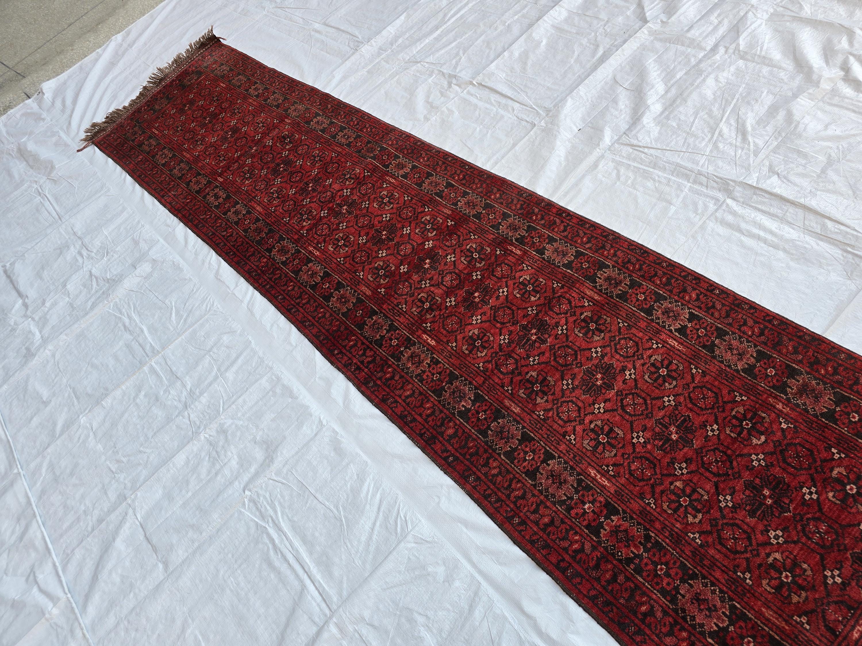 2x10 Vintage Bashiri Afghan Handmade Hallway Runner Rug, Turkmen Wool Area Rug, Long Narrow Rug For Entryway, Corridor Narrow Rug 61x315 cm