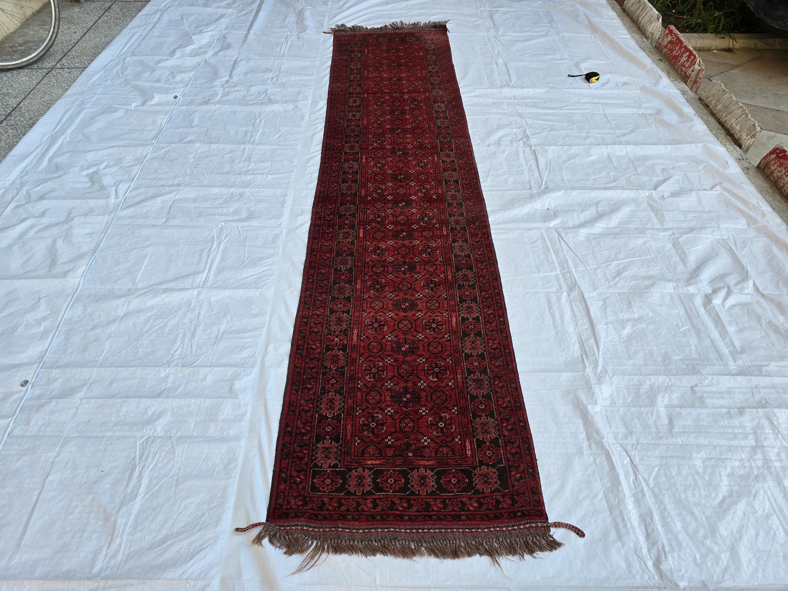 2x10 Vintage Bashiri Afghan Handmade Hallway Runner Rug, Turkmen Wool Area Rug, Long Narrow Rug For Entryway, Corridor Narrow Rug 61x315 cm
