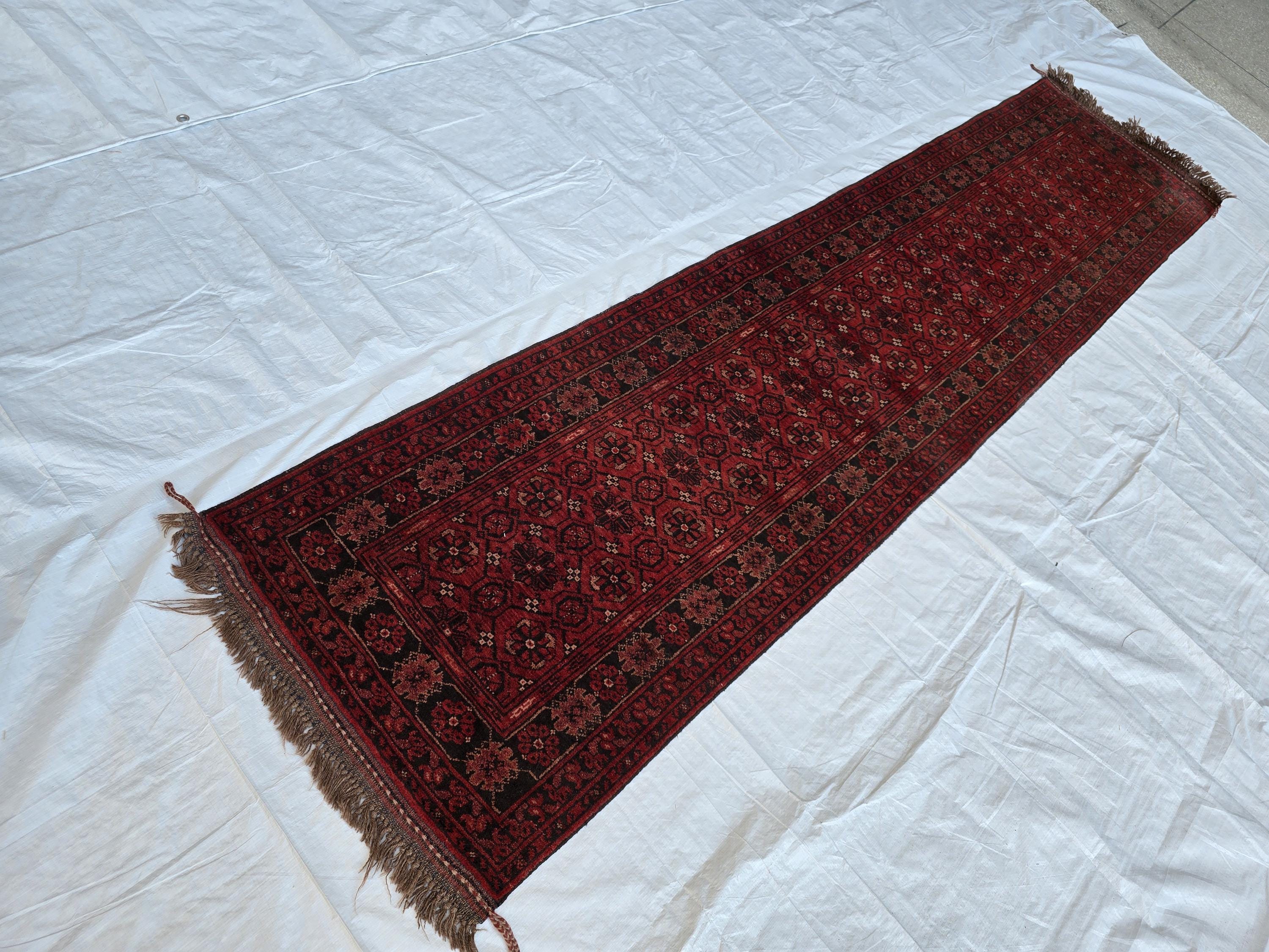 2x10 Vintage Bashiri Afghan Handmade Hallway Runner Rug, Turkmen Wool Area Rug, Long Narrow Rug For Entryway, Corridor Narrow Rug 61x315 cm