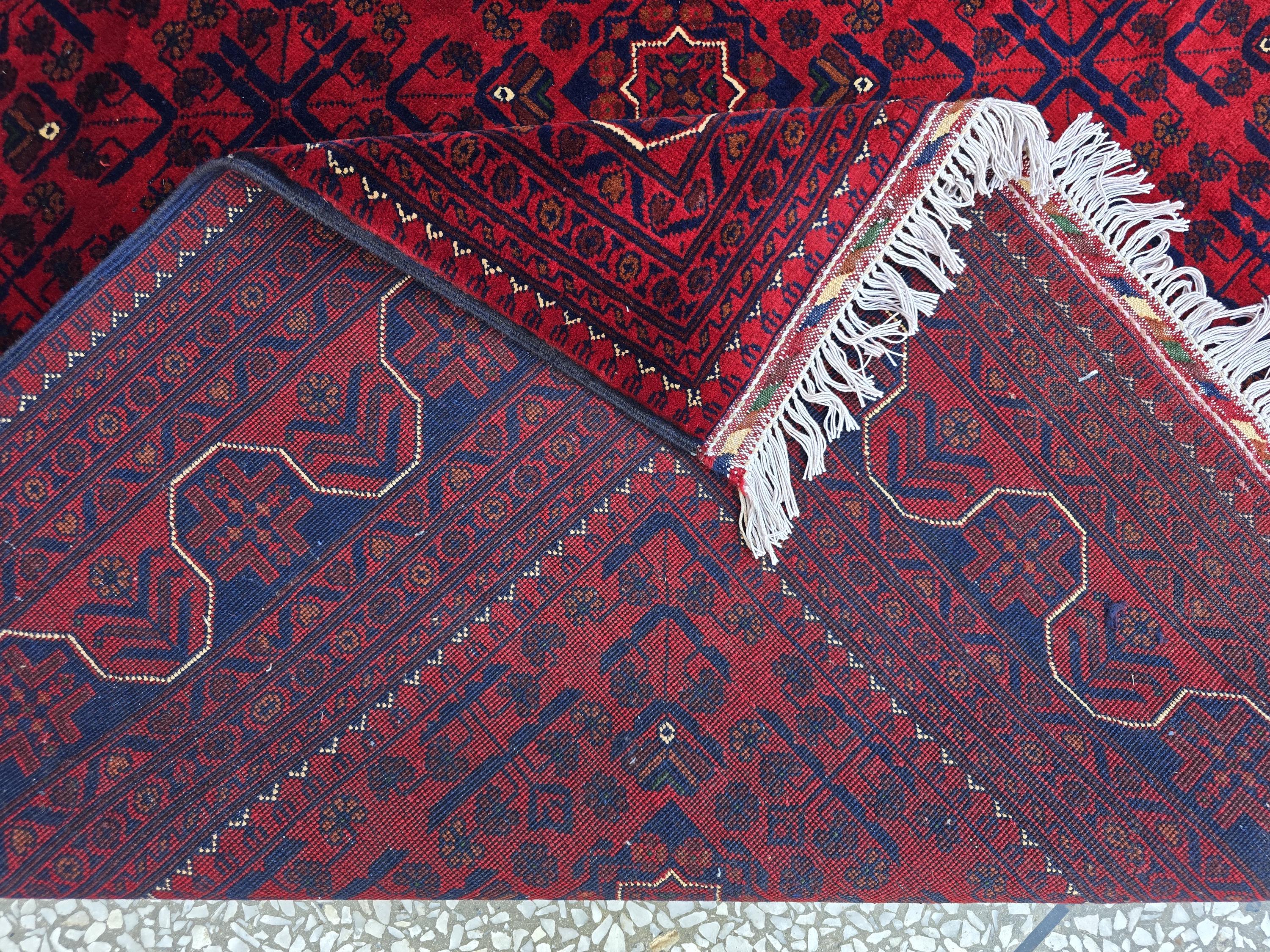 8x11 Large Afghan Handwoven Bukhara Carpet, Turkmen Soft Oriental Red and Blue Wool Rug, Boho Home Decor, Large Living Room Rug, Bedroom Rug