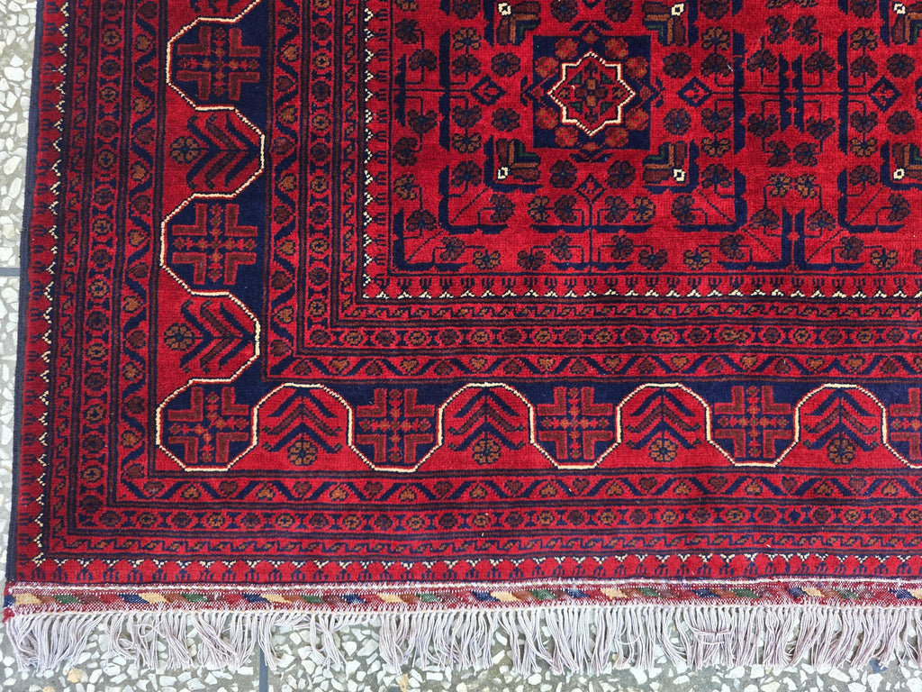 8x11 Large Afghan Handwoven Bukhara Carpet, Turkmen Soft Oriental Red and Blue Wool Rug, Boho Home Decor, Large Living Room Rug, Bedroom Rug