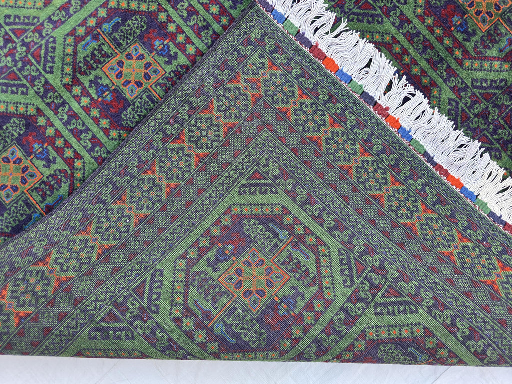 5x7 Green Bukhara Afghan Handwoven Soft Rug, Turkmen Tribal Oriental Wool Area Rug, Boho Home Decor, Living Room Rug, Bedroom Rug 206x150 cm