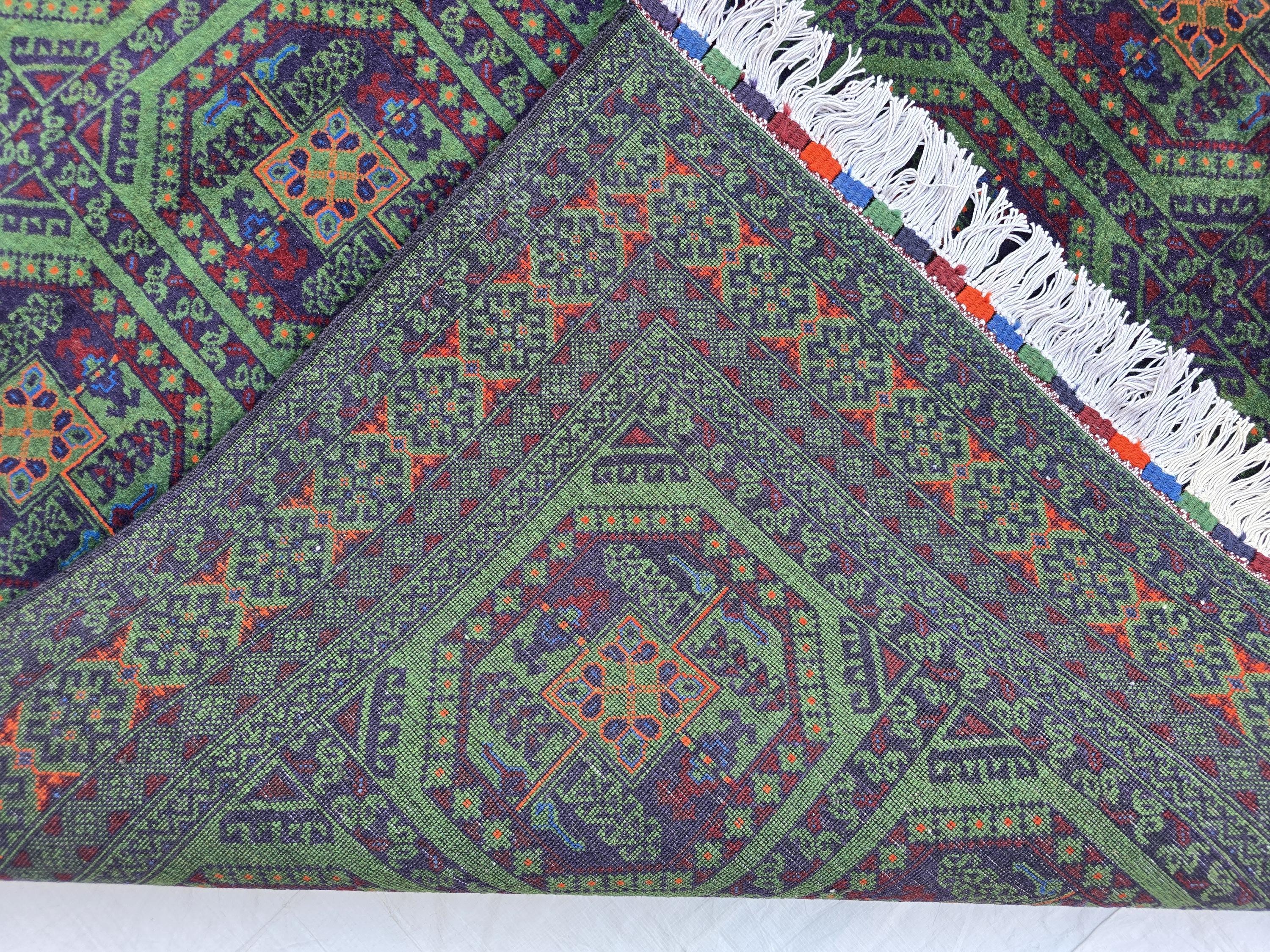 5x7 Green Bukhara Afghan Handwoven Soft Rug, Turkmen Tribal Oriental Wool Area Rug, Boho Home Decor, Living Room Rug, Bedroom Rug 206x150 cm