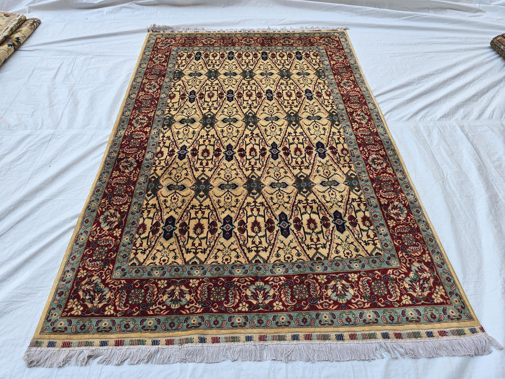 5x8ft Cream & Red Afghan Persian Rug – Hand-Knotted Floral Carpet, Wool Area Rug, Traditional Decor, Rug for Living Room, Bedroom Rug