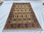 5x8ft Cream & Red Afghan Persian Rug – Hand-Knotted Floral Carpet, Wool Area Rug, Traditional Decor, Rug for Living Room, Bedroom Rug